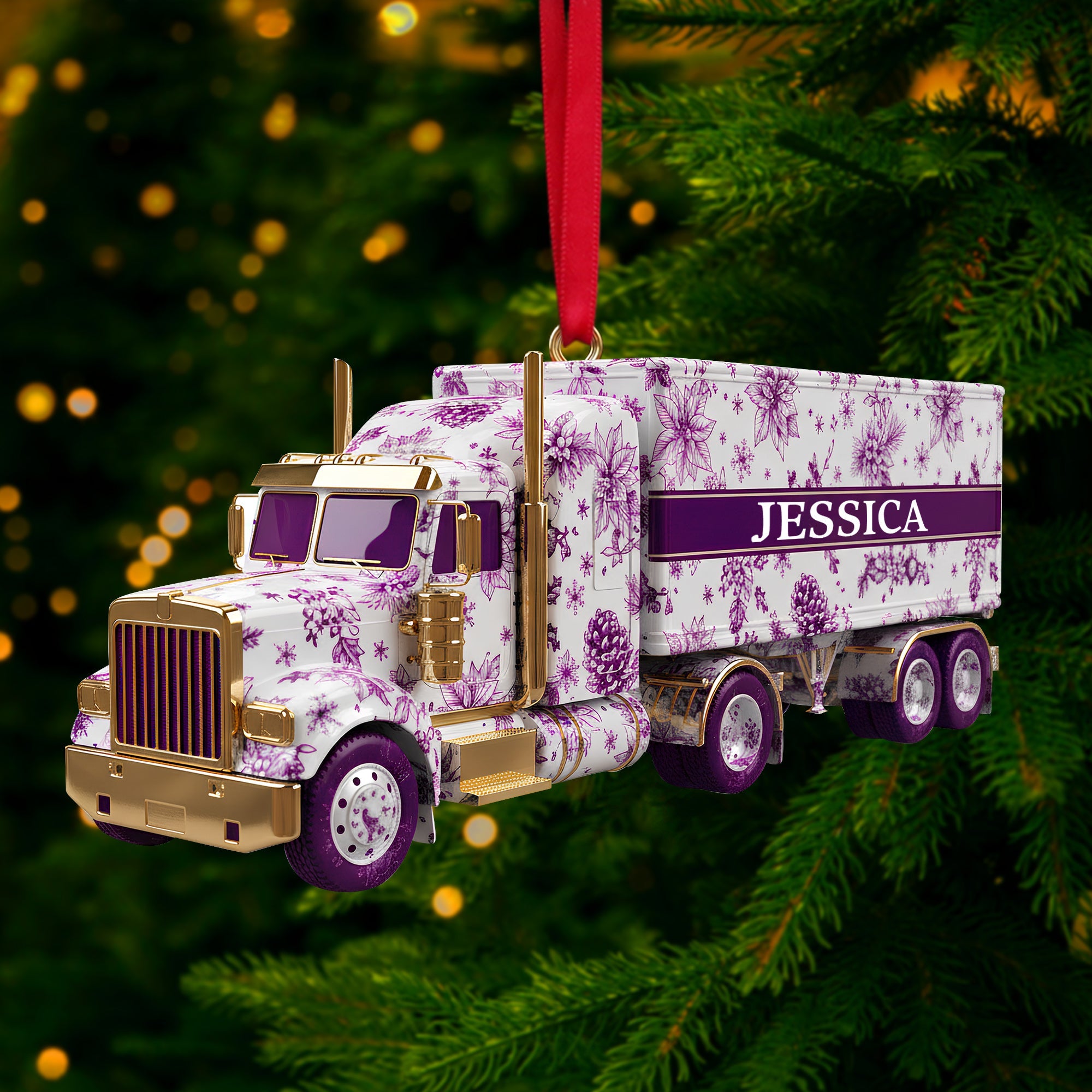 Celebrate the Journey: Elegant Semi Truck Ornament - Personalized Gifts for Truckers Ornament PopCulturePrints