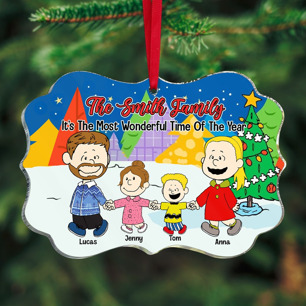 Personalized Family Christmas Acrylic Ornament - Custom Cartoon Characters