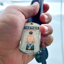 Load image into Gallery viewer, Personalized Partner In Crime Keychain - Engraved Stainless Steel Gift for Couples Keychains PopCulturePrints
