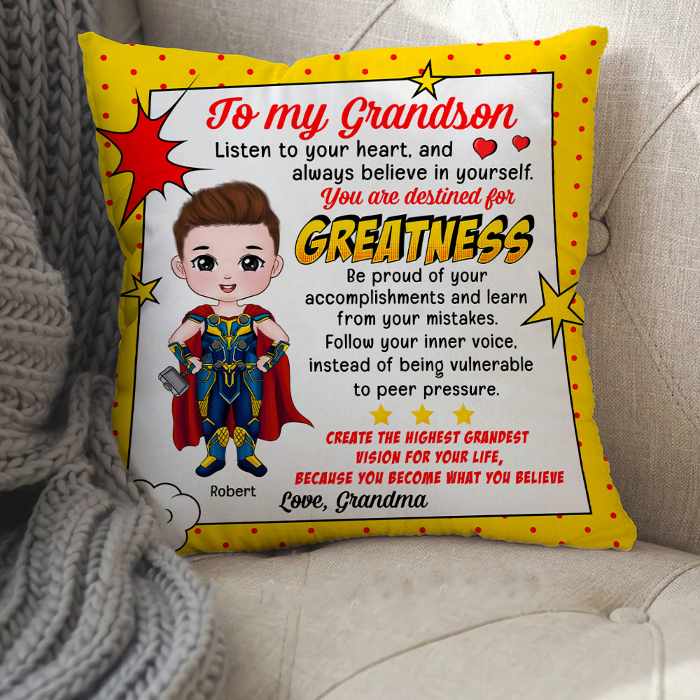 Personalized Inspirational Pillow for Grandson - Believe in Yourself Pillow PopCulturePrints