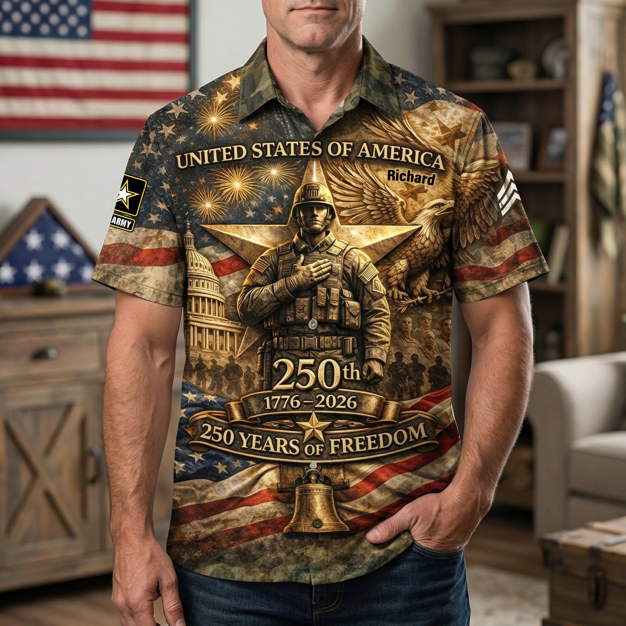 Celebrate Freedom: 250th Anniversary USA Hawaiian Shirt - Customizable Gift for Veterans and Proud Americans Hawaiian Shirts PopCulturePrints