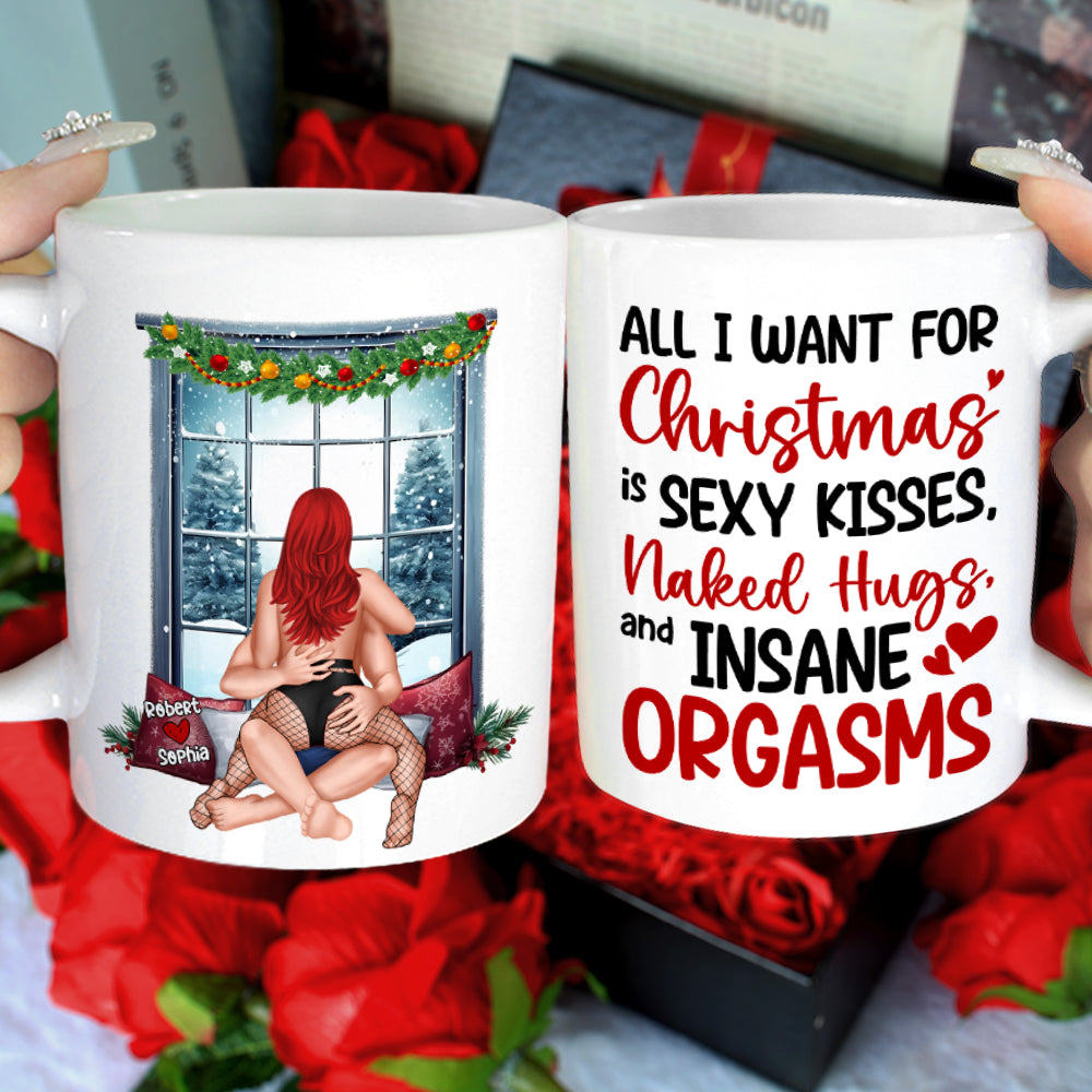 Personalized Romantic Christmas Mug Set - Sexy Kisses & Warm Wishes