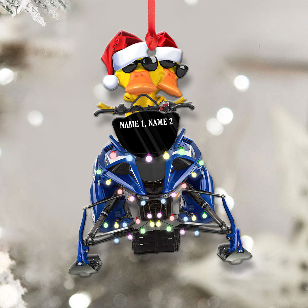 Personalized Christmas Ornament - Ducks on Snowmobile with Lights