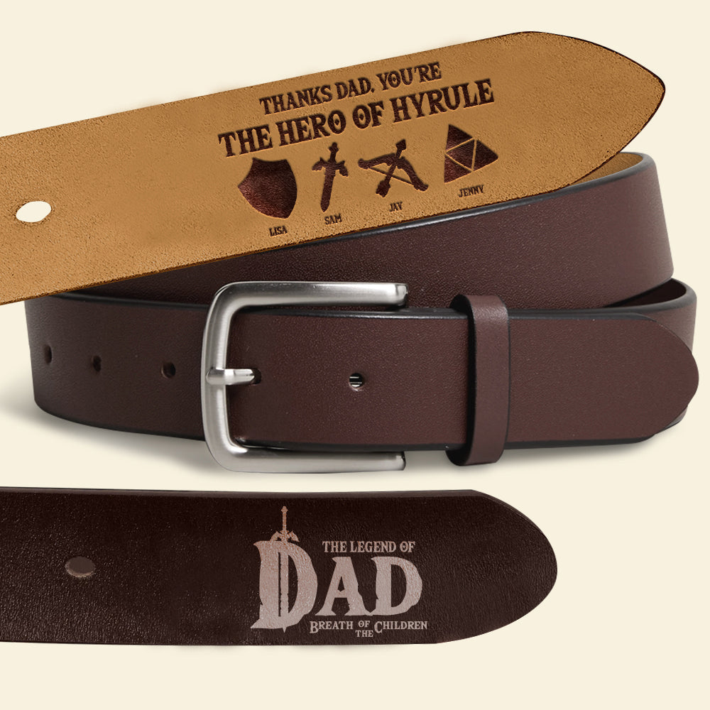 Personalized Hero Dad Leather Belt with Secret Message Belts PopCulturePrints