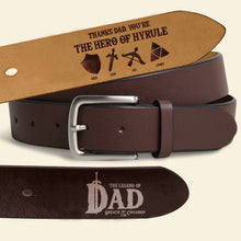 Load image into Gallery viewer, Personalized Hero Dad Leather Belt with Secret Message Belts PopCulturePrints
