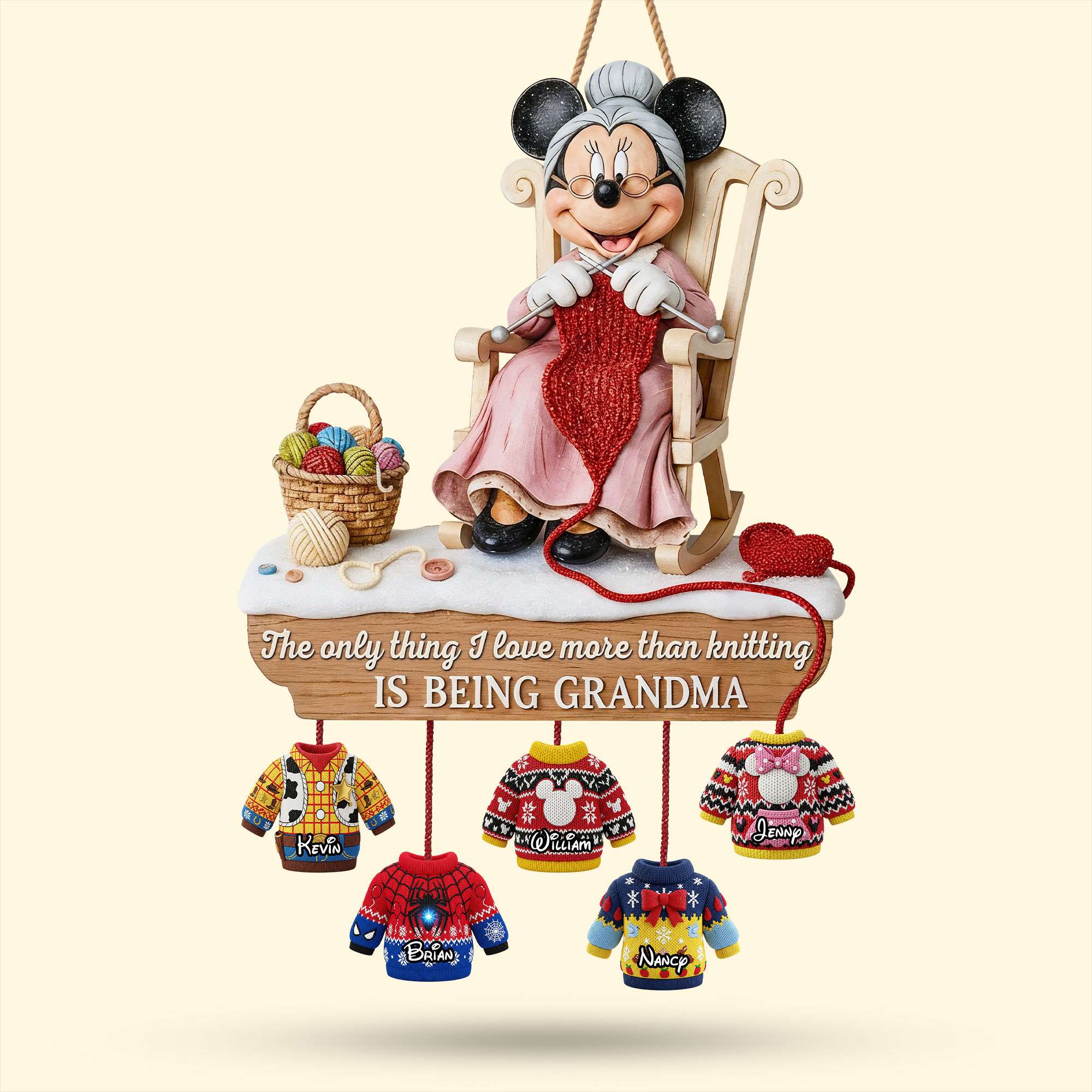 The Only Thing I Love More Than Knitting is Being Grandma - Personalized Grandkids Wood Sign Wood Sign PopCulturePrints