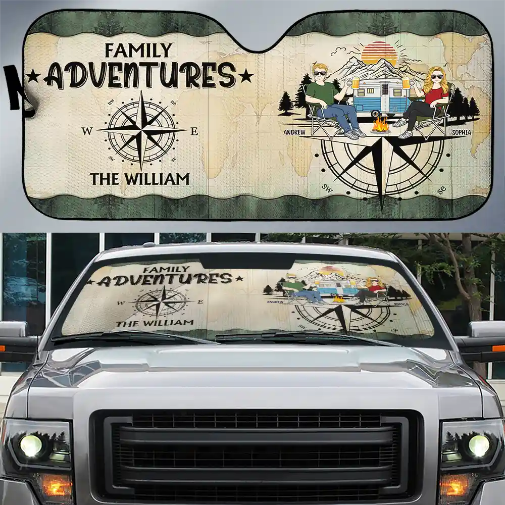Family Adventures Camping - Personalized Auto Sunshade Auto Sunshade PopCulturePrints