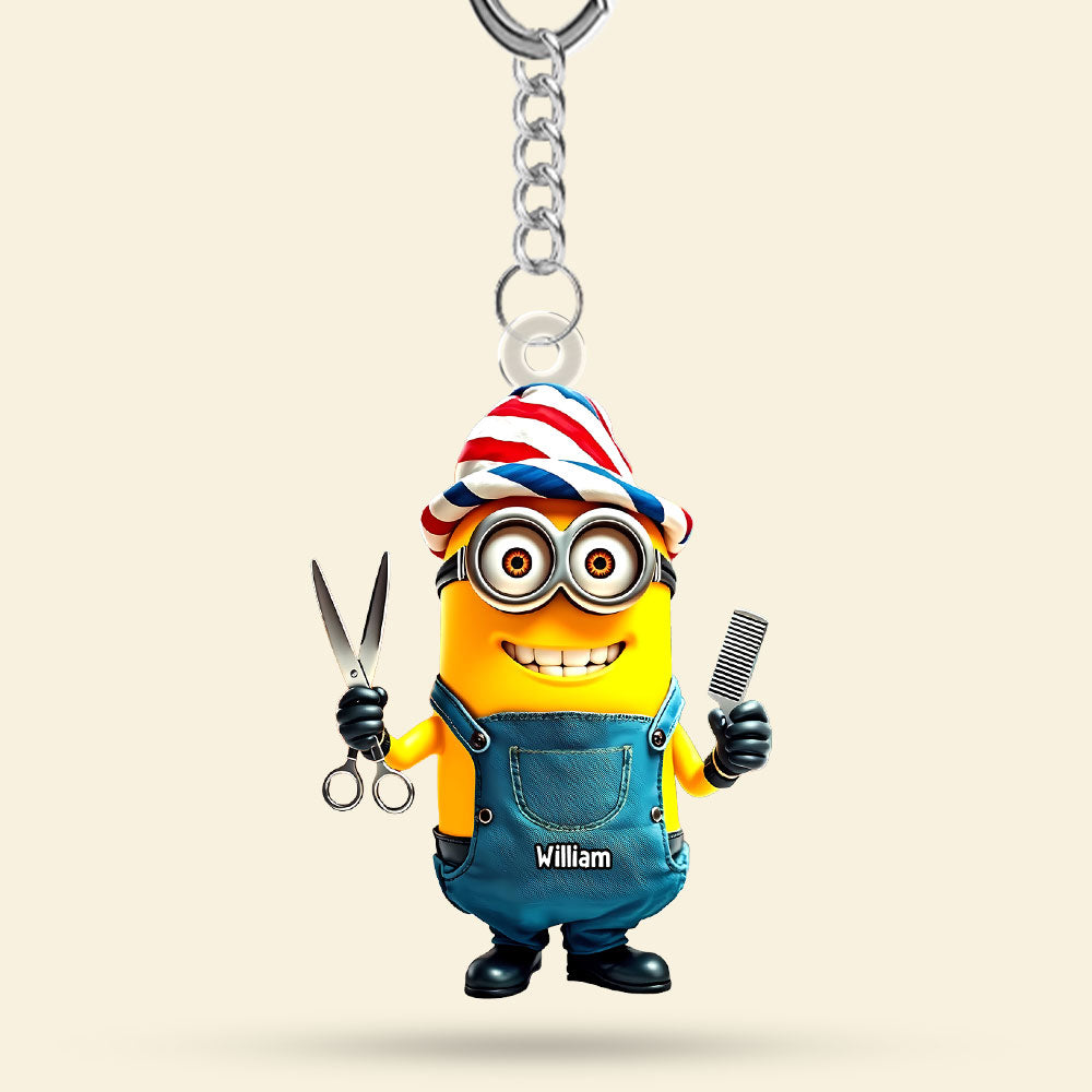 Custom Hair Stylist Keychain with Funny Cartoon Design