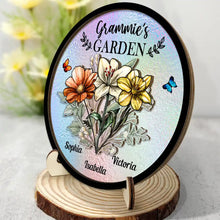 Load image into Gallery viewer, “Celebrate Her Garden of Love” - Personalized Holography Grandma&#39;s Garden Birth Flower Plaque - Gift for Mom, Grandma, and Special Women Wooden Plaque PopCulturePrints
