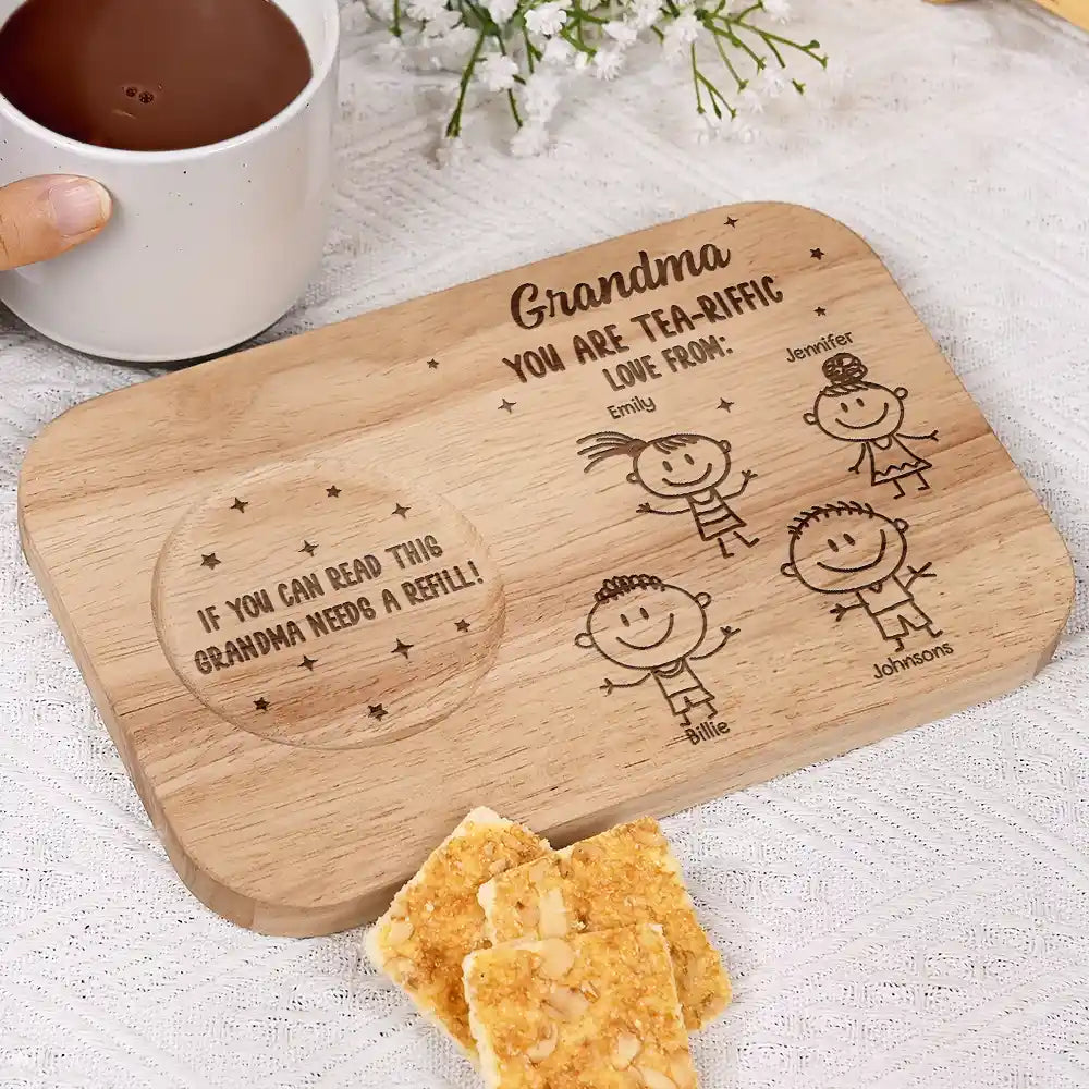 Grandma You Are Tea-Riffic - Personalized Serving Board with Cup Holder - a Unique Gift for Grandma Serving Board With Cup Holder PopCulturePrints