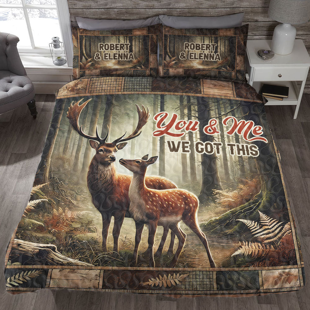 Personalized Deer Couple Quilt Bed Set Blanket PopCulturePrints