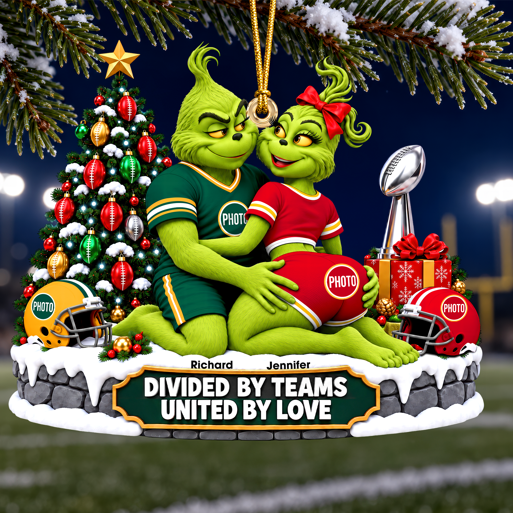 Divided by Teams, United by Love - Personalized Christmas Ornament for Couples