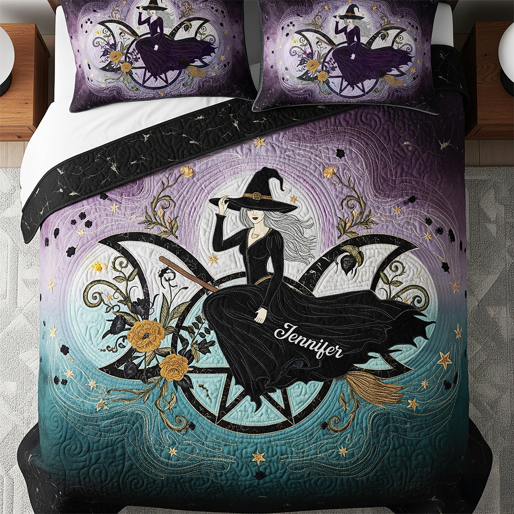 "Embrace Your Magic" - Mystic Witch Triple Moon Quilt Bed Set, Personalized Gift for Wiccans, Unique Custom Design Bedding Set PopCulturePrints