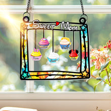 Load image into Gallery viewer, &quot;Brighten Your Mom&#39;s Day with Sweet Cupcakes - Personalized Hanging Suncatcher for Her&quot; Ornament PopCulturePrints
