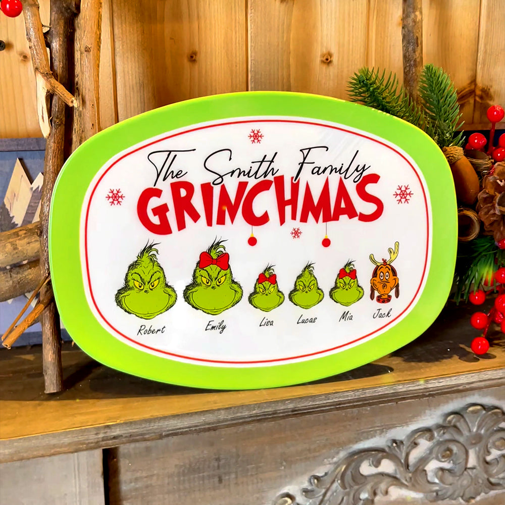 Personalized Grinch Family Christmas Plate Resin Plate PopCulturePrints