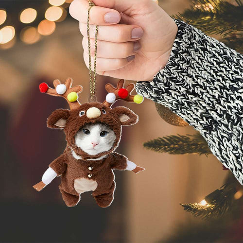 Personalized Cat Photo Christmas Ornament - Reindeer Costume Ornament PopCulturePrints