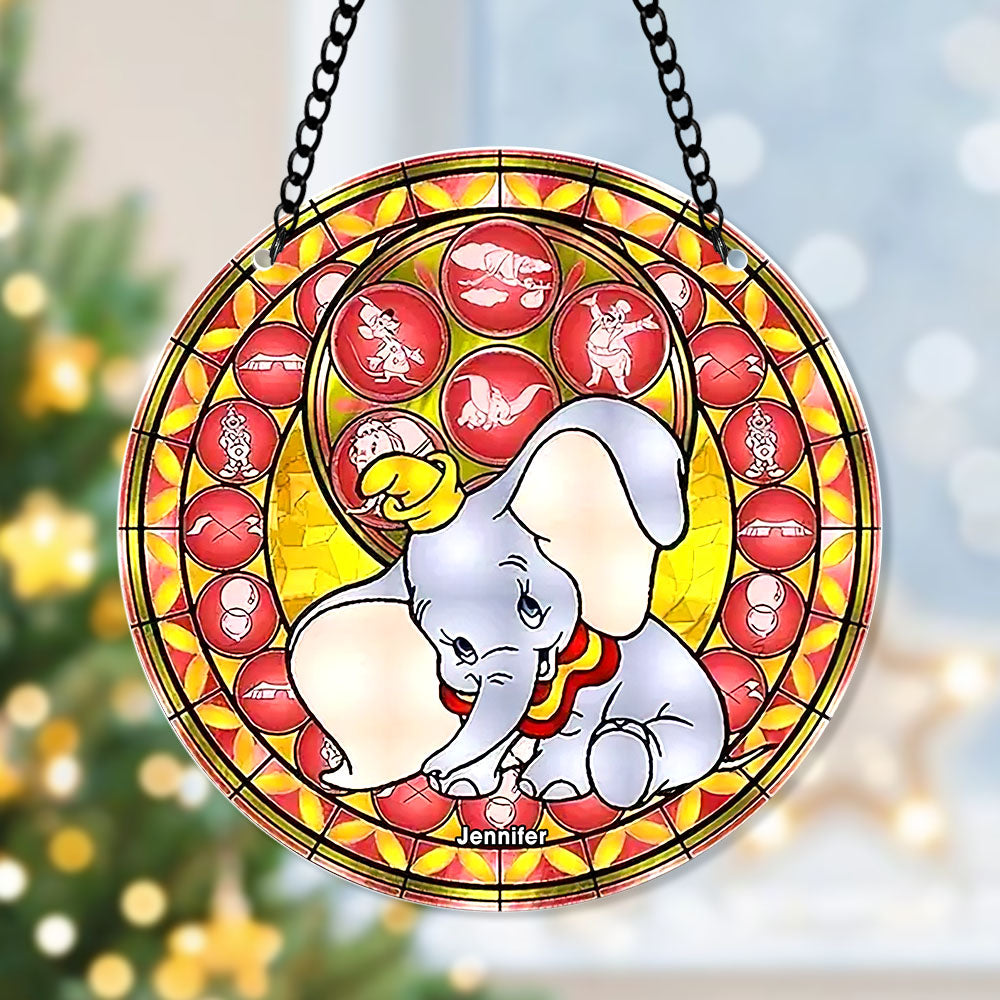 Personalized Christmas Suncatcher Ornament - Elephant Cartoon Design