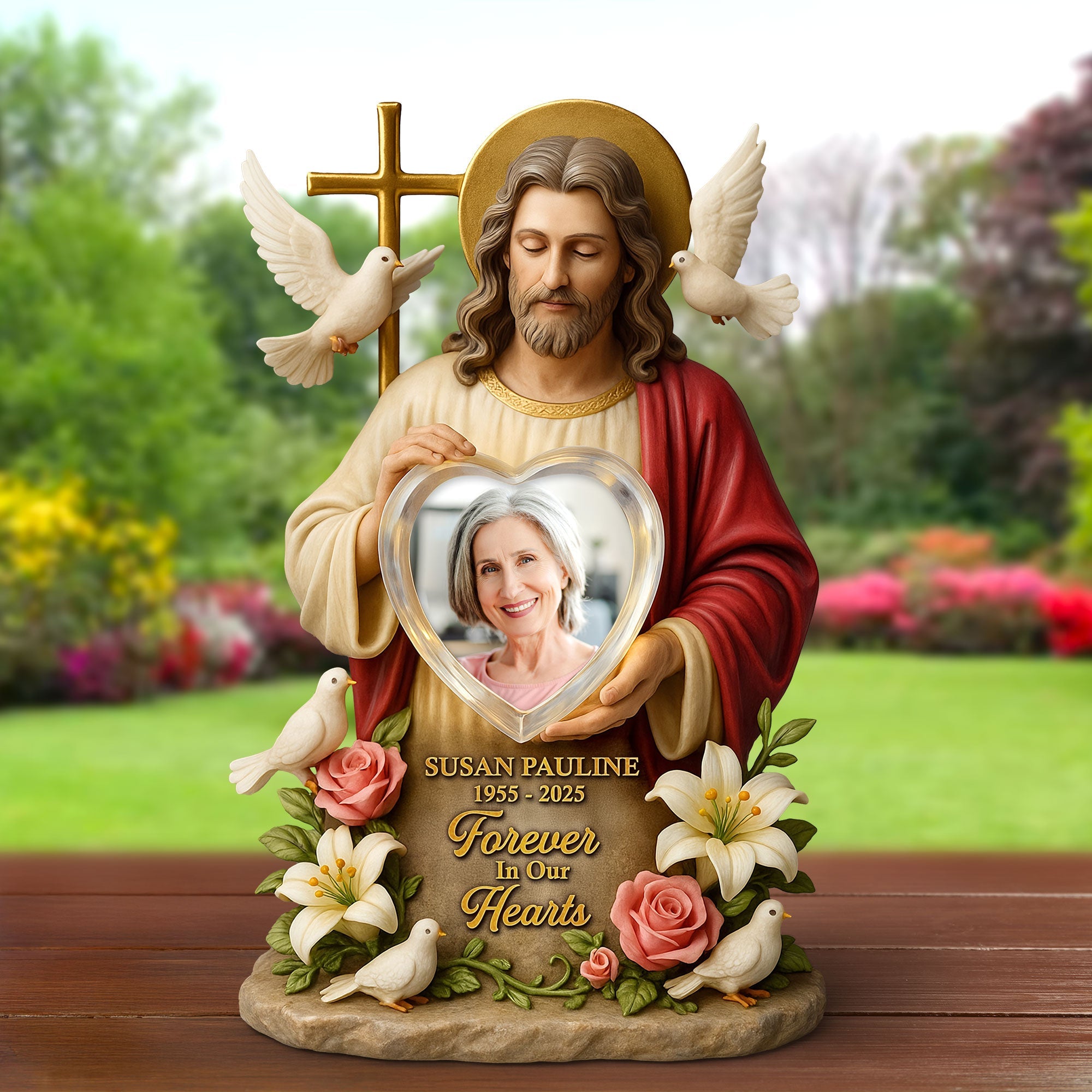 Resting Safely in The Arms of Jesus - Custom Memorial Jesus Plaque for Loved Ones Shaped Plaques PopCulturePrints