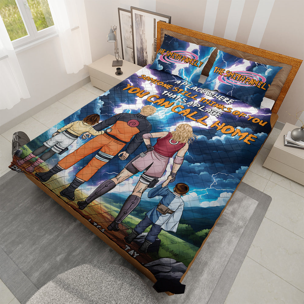 Custom Family Anime Quilt Bed Set - Personalized Home Gift Blanket PopCulturePrints