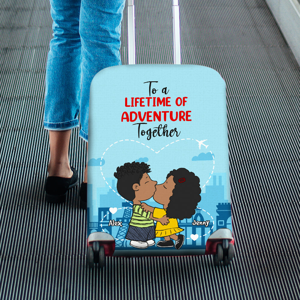 Personalized Couple Luggage Cover - Adventure Together Luggage Covers PopCulturePrints