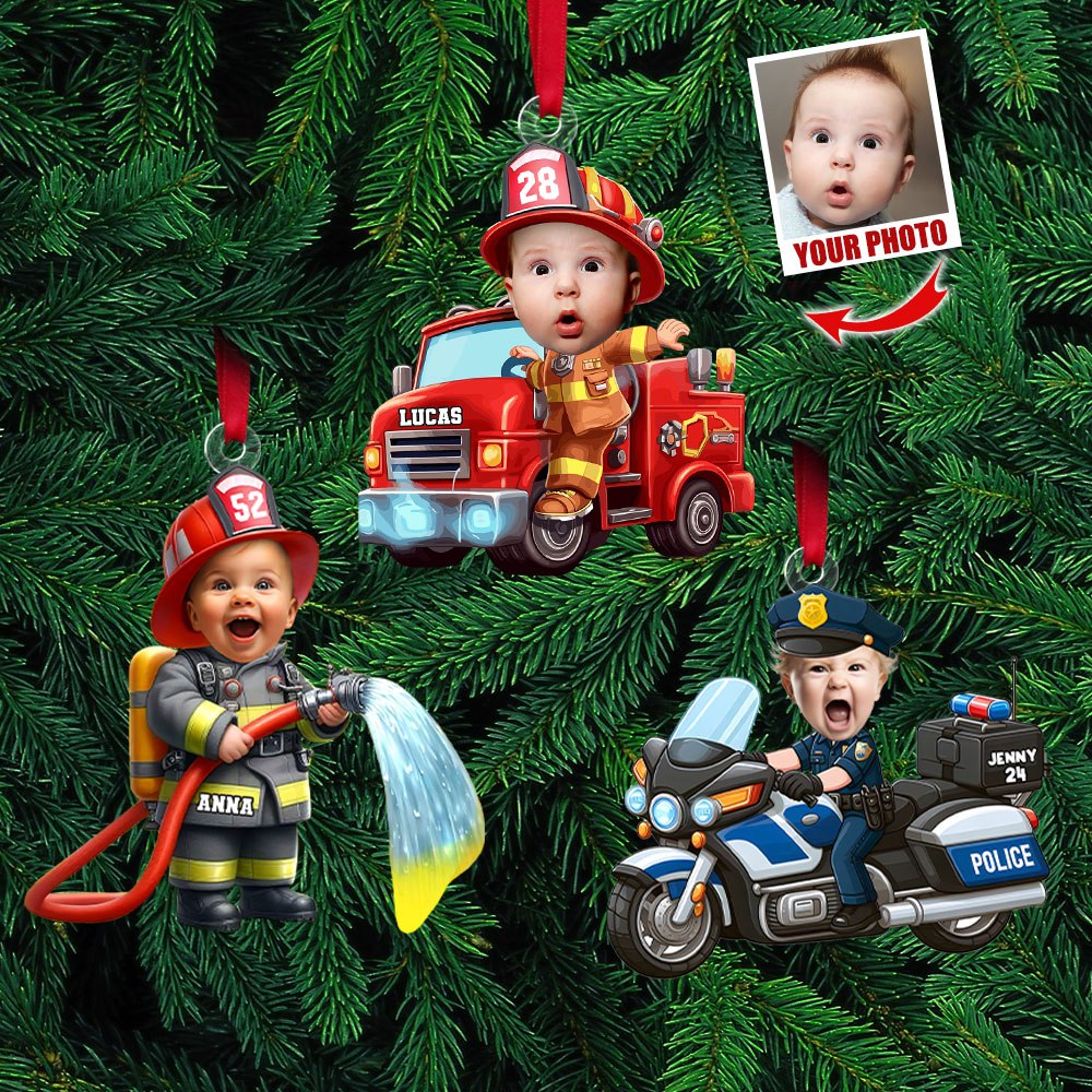 Personalized Kids Hero Photo Ornaments - Firefighter & Police Themes Ornament PopCulturePrints