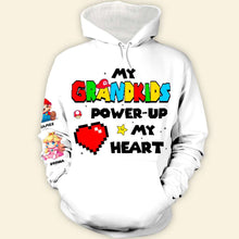 Load image into Gallery viewer, My Grandkids Power-Up My Heart - Personalized Unisex Sweatshirt for Moms &amp; Grandmas AOP Products PopCulturePrints
