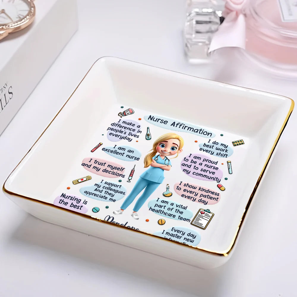 Nurse Daily Affirmations - Personalized Ring Dish for Caregivers Ring Dish PopCulturePrints