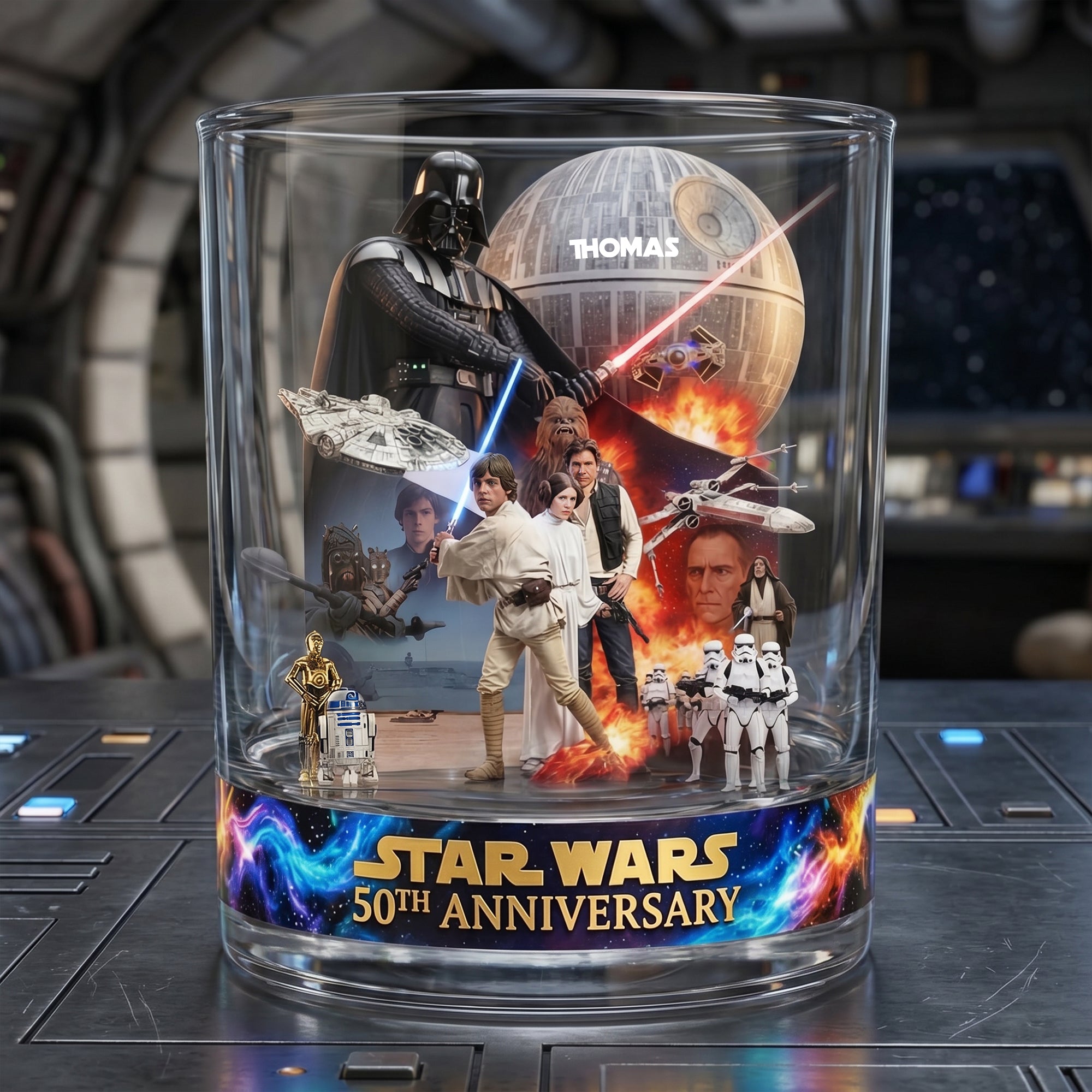 Embrace the Force: Personalized 50th Anniversary Star Wars Round Glass Glass PopCulturePrints