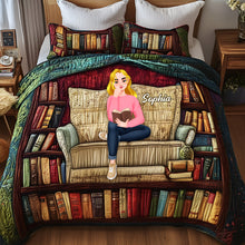 Load image into Gallery viewer, “Cozy Up with Books” - Personalized Book Lover Quilt Bed Set - Perfect Gift for Readers and Book Enthusiasts Blanket PopCulturePrints
