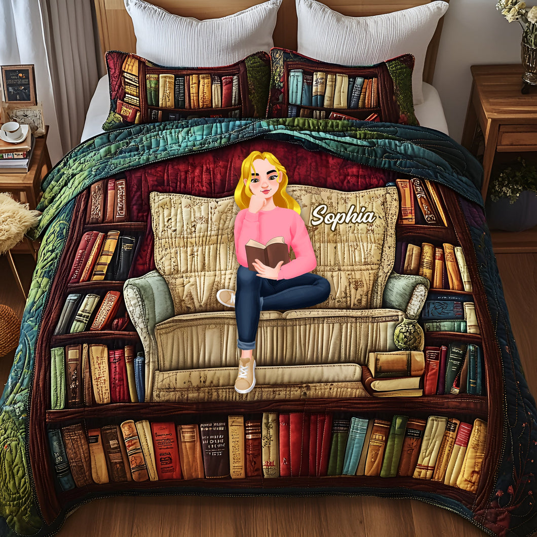 “Cozy Up with Books” - Personalized Book Lover Quilt Bed Set - Perfect Gift for Readers and Book Enthusiasts Blanket PopCulturePrints