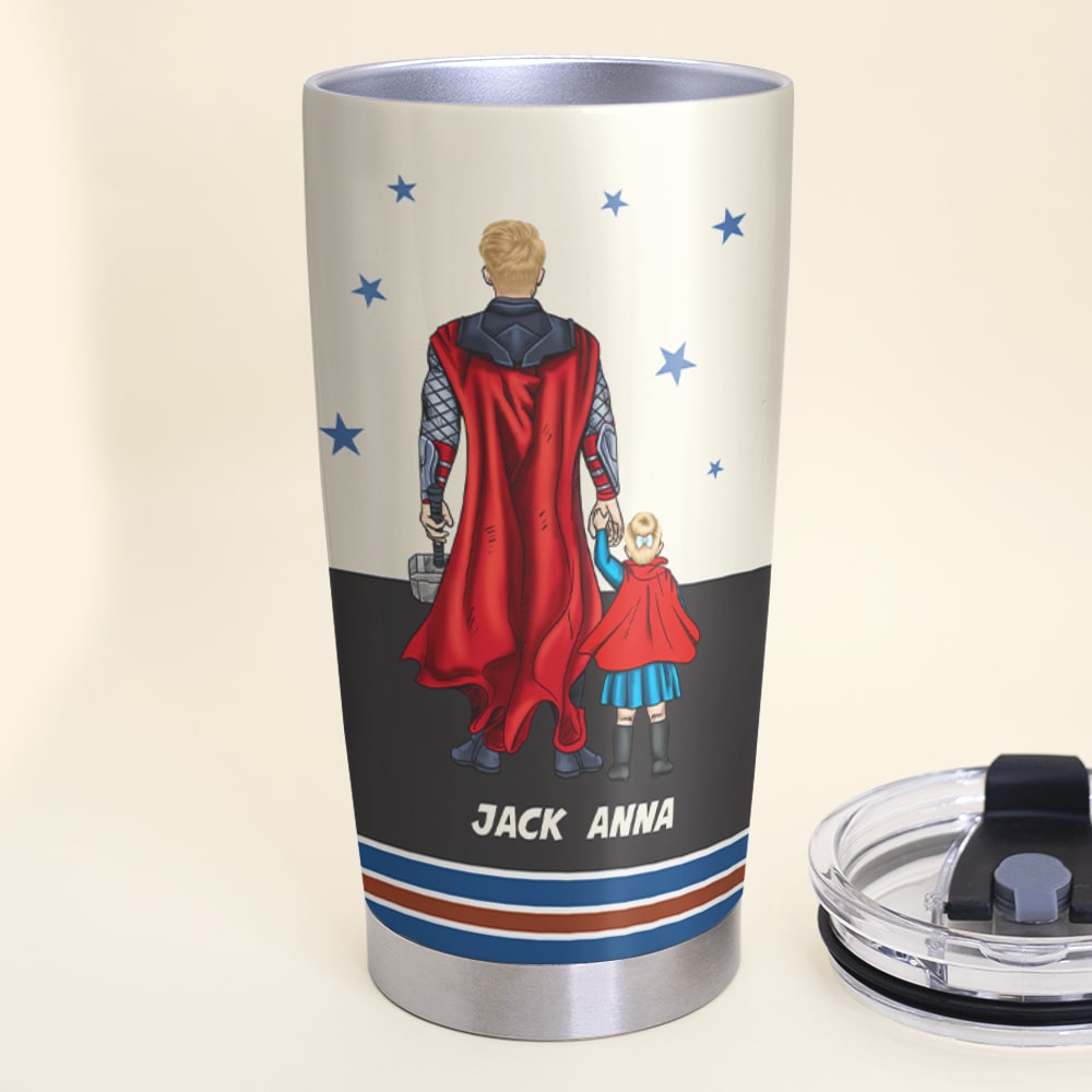 Personalized Superhero Dad Tumbler - Custom Names