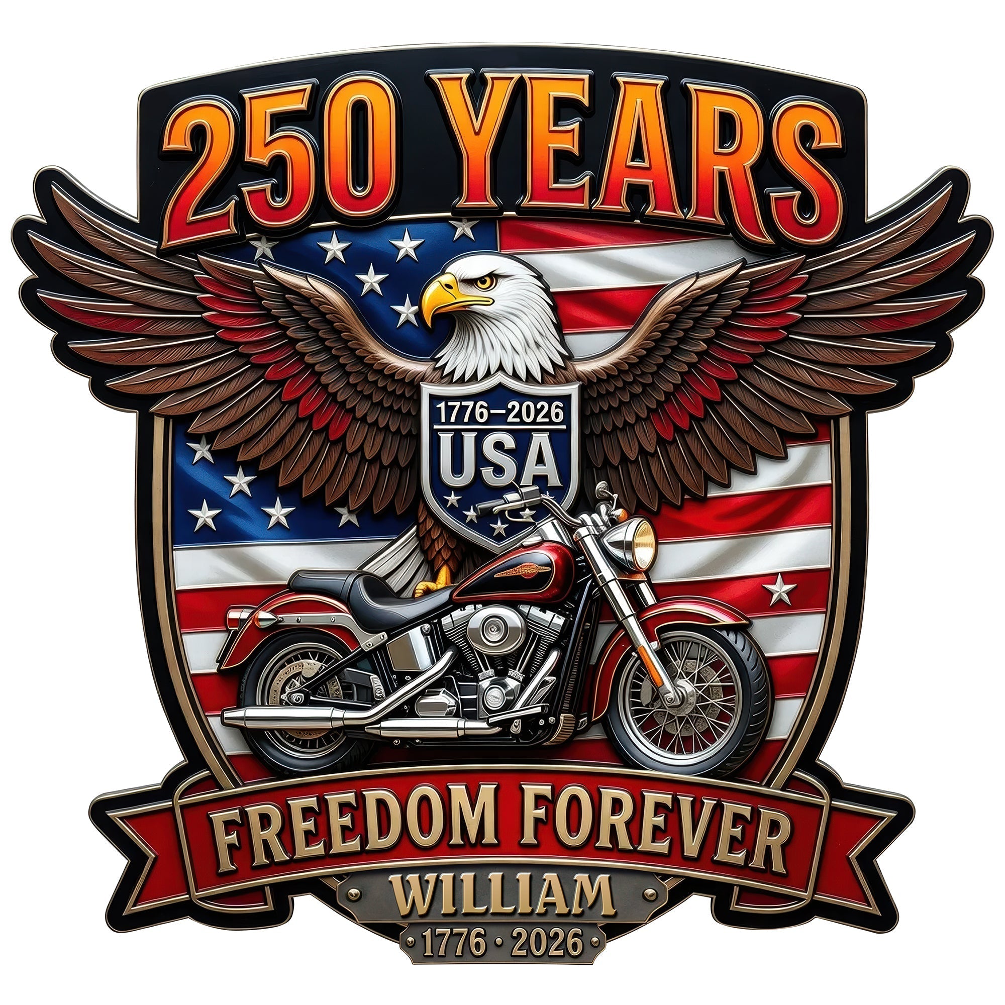 Ride Free and Celebrate - Personalized Bikers 250th Anniversary Metal Sign
