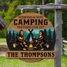 Load image into Gallery viewer, Personalized Bigfoot Camping Couple Wood Sign - Custom Outdoor Valentine's Day Gifts Wood Sign PopCulturePrints

