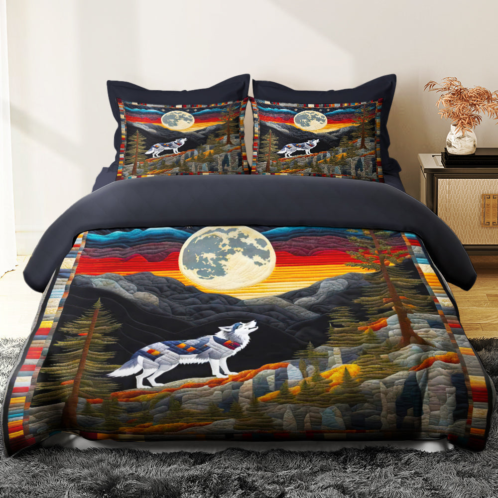 Howling Wolf Quilt Bed Set - Perfect Gifts for Wolf Lovers Blanket PopCulturePrints