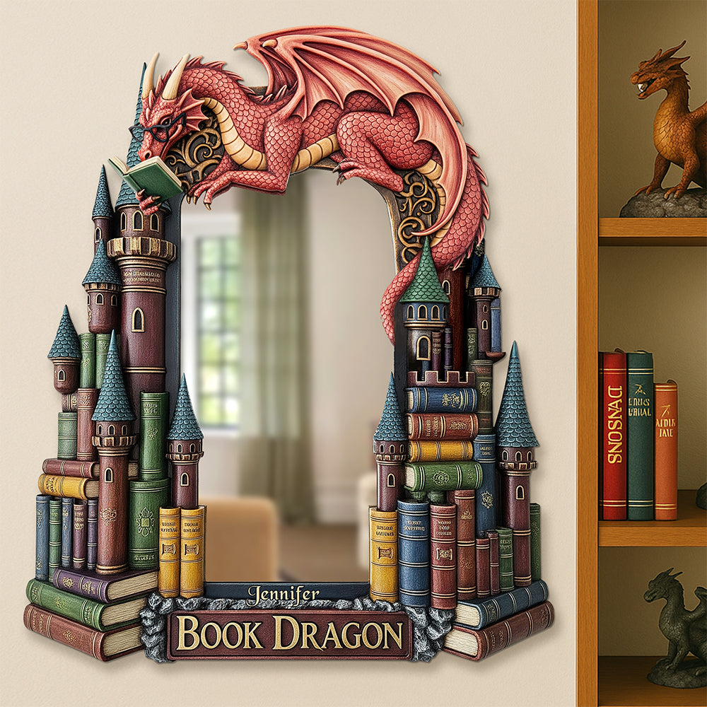Unleash Your Inner Book Dragon - Personalized Mirror for Fantasy Book Lovers Mirror PopCulturePrints