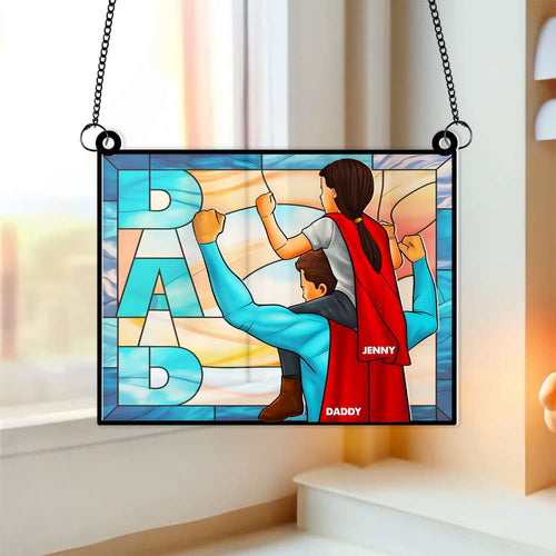“A Strong and Caring Dad” - Personalized Suncatcher Gift for Dad Ornament PopCulturePrints