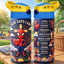 Load image into Gallery viewer, God Says Action Plaid - Personalize Your Own 12oz Colorful Tumbler for Kids
