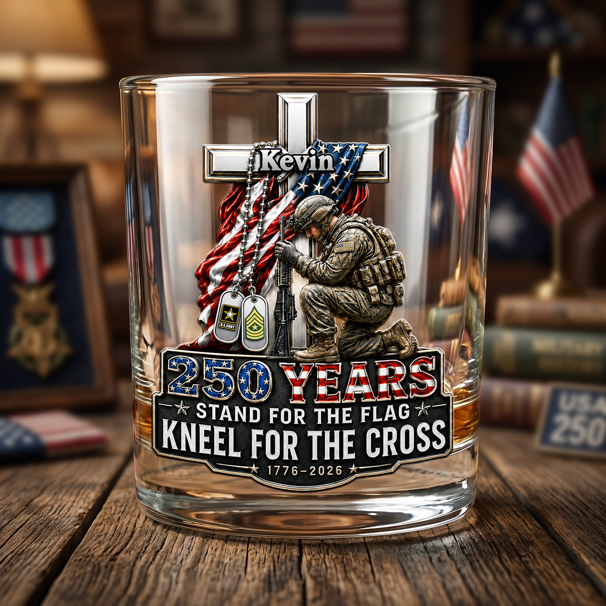 Celebrate America: 250th Anniversary Drinking Glass - A Personalized Tribute for Veterans Glass PopCulturePrints