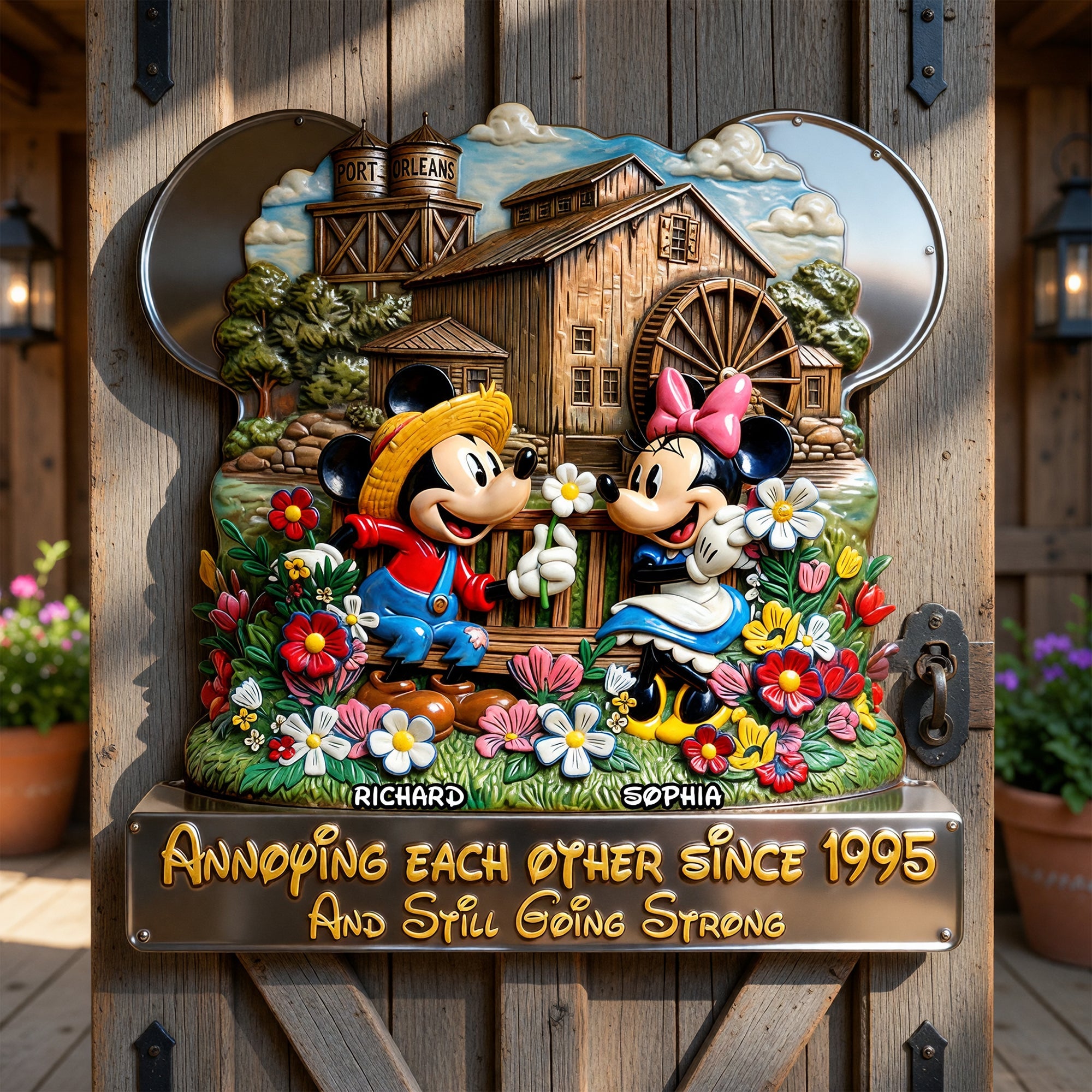 "Annoying Each Other Since 1995" - Lively Countryside Life Metal Sign - Personalized Gift for Couples