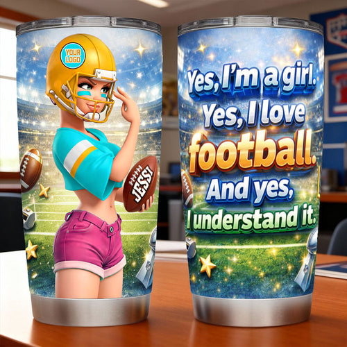 Yes, I Love Football! - Cheer Energy Girl Tumbler, Personalized Gift for Sport Lovers Tumbler Cup PopCulturePrints