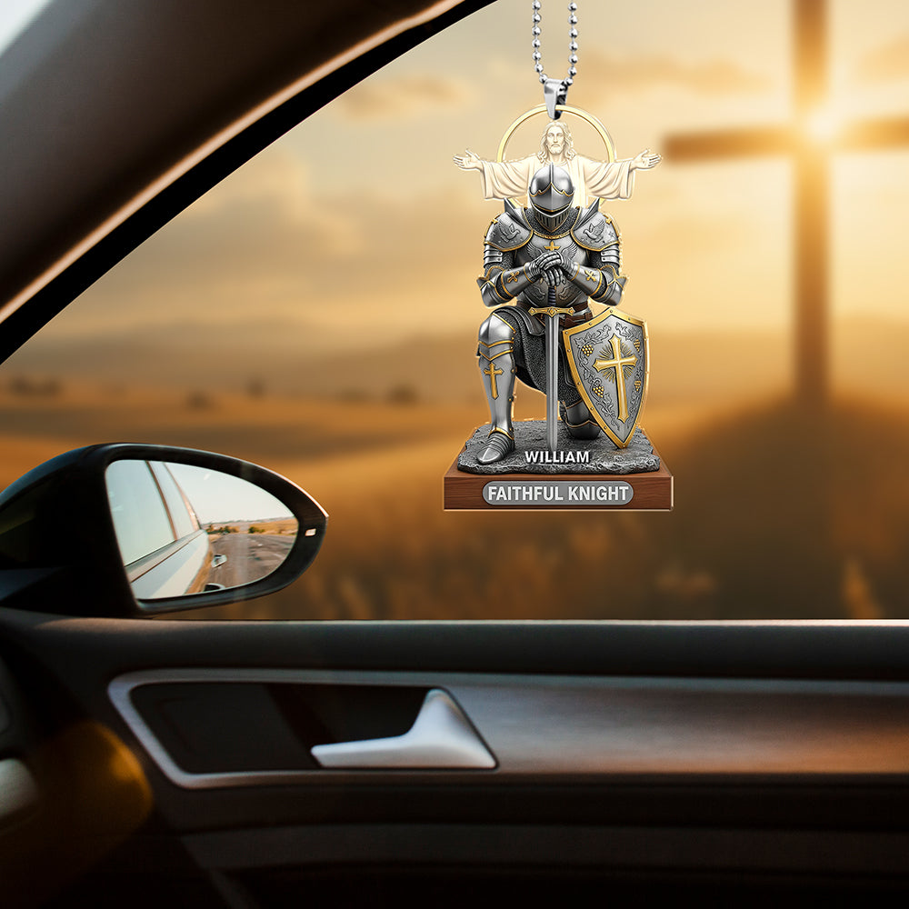 “Faithful Knight: A Symbol of Strength and Faith” – Personalized Christian Car Ornament, Perfect Gift for Christmas Ornament PopCulturePrints