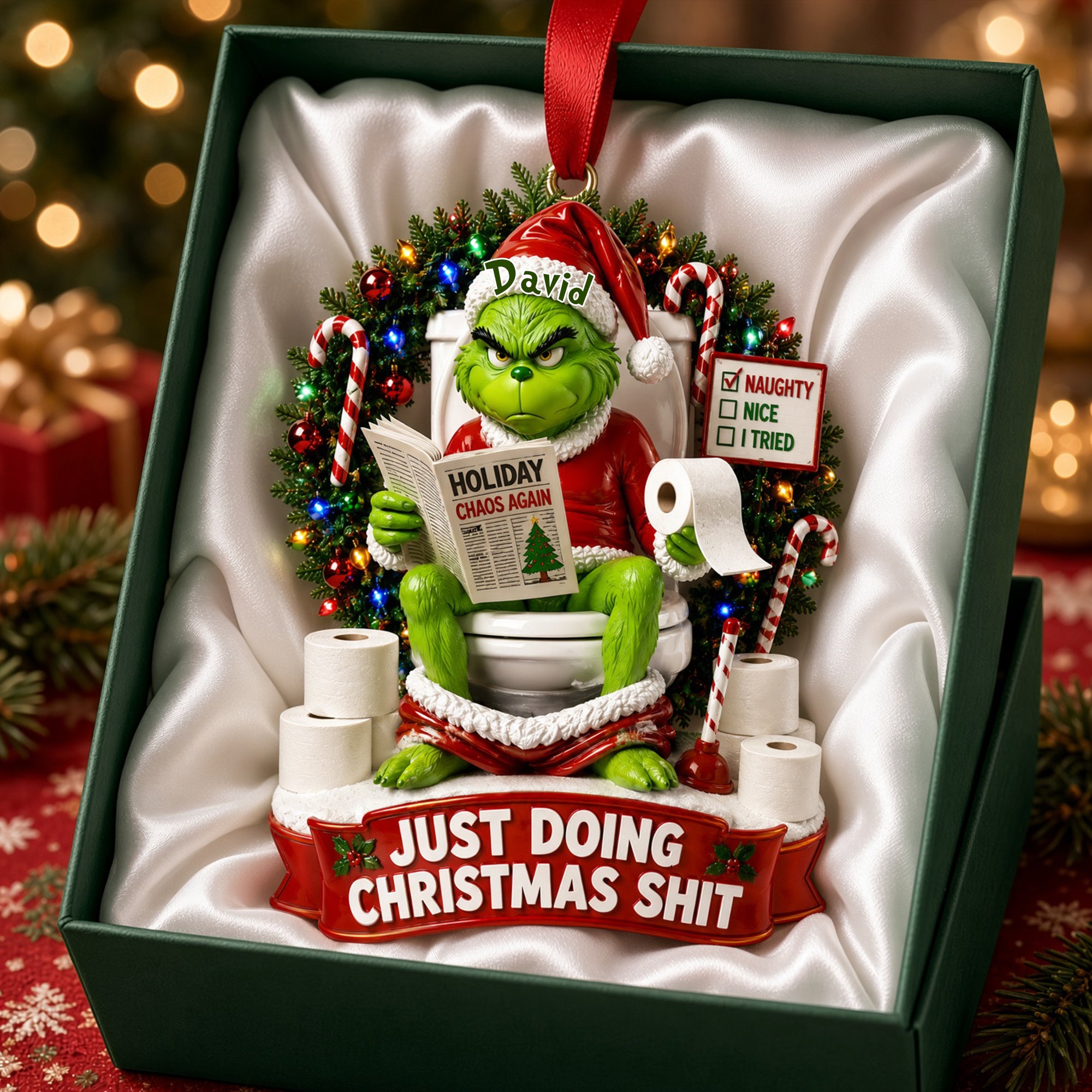 Just Doing Christmas Sh*t - Hilarious Character Bathroom Ornament - Personalized Gift Ornament PopCulturePrints