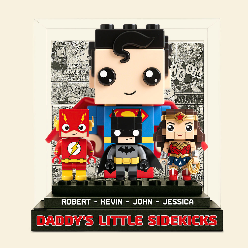 “Celebrating Fatherhood with a Heroic Touch” - Daddy's Little Sidekicks Acrylic Plaque - Personalized Gift for Dad, Grandpa, and Kids Shaped Plaques PopCulturePrints