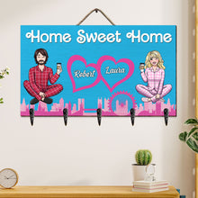 Load image into Gallery viewer, Personalized Couple's Key Hanger - Home Sweet Home | Valentine's Day Gifts Wood Sign PopCulturePrints
