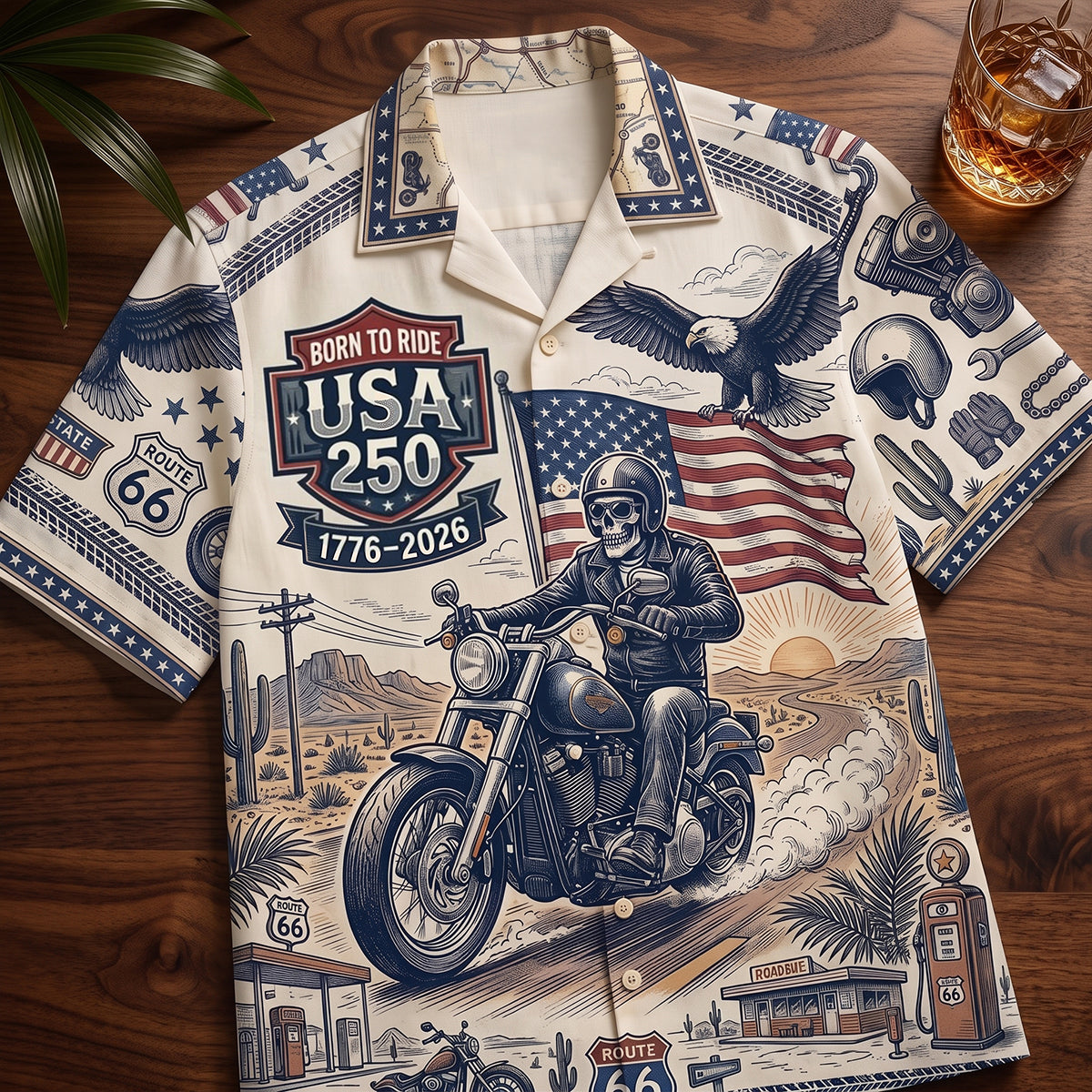 "Born to Ride in Style!" - 250 USA Biker Hawaiian Shirt - Personalized Gifts for Riders, Friends, and Family