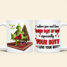 Load image into Gallery viewer, &quot;I Adore You and Love Every Part of You!&quot; - Naughty Green Monster Personalized Christmas Coffee Mug - Custom Gift for Couples, Lovers, and Friends Coffee Mug PopCulturePrints
