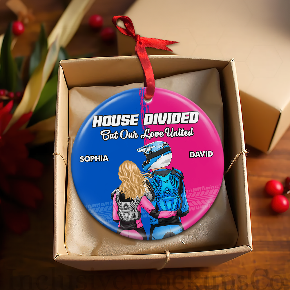 Custom Motocross Couple Christmas Ornament - House Divided Ornament PopCulturePrints