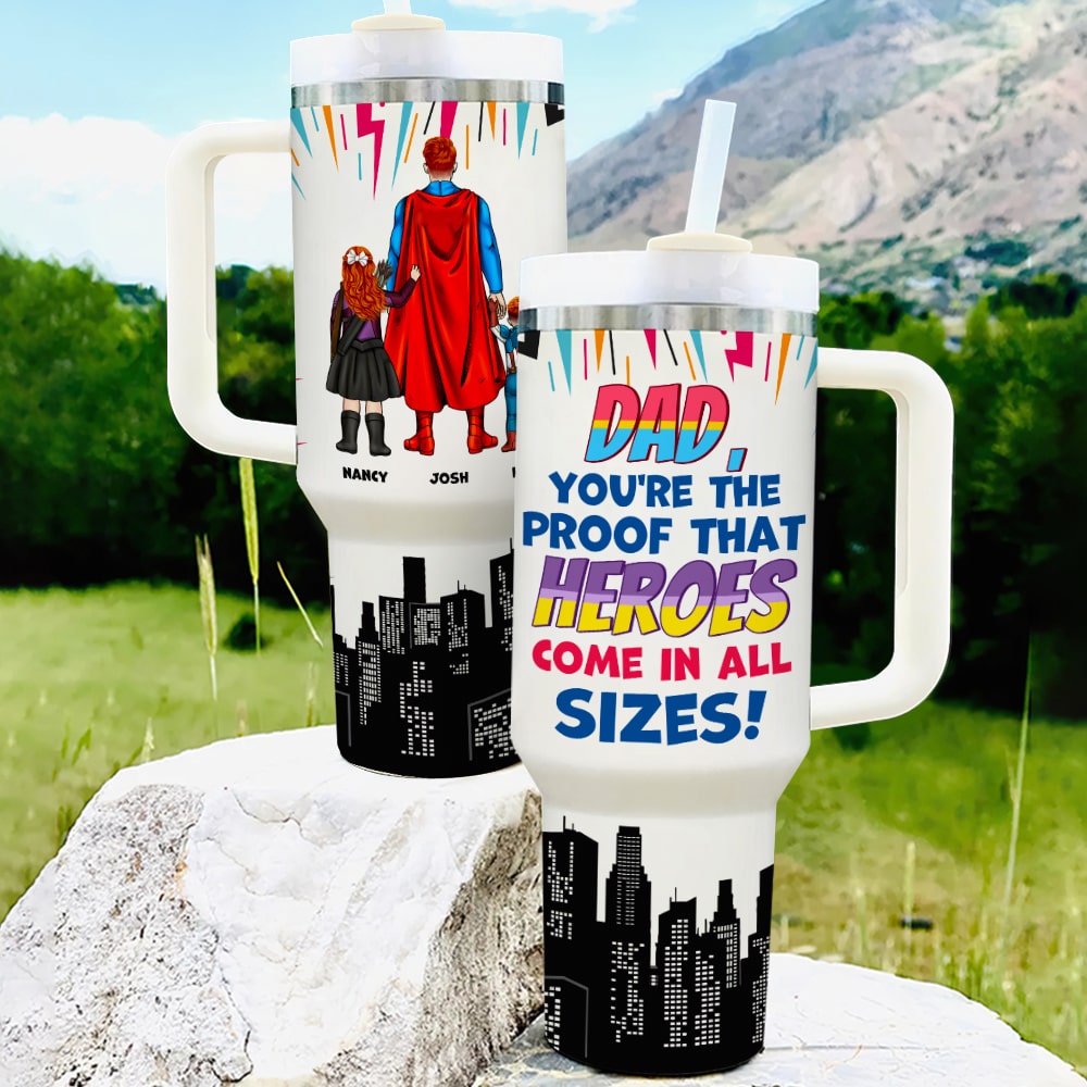 Personalized Super Dad Tumbler - Custom Father's Day Gift Tumbler Cup PopCulturePrints