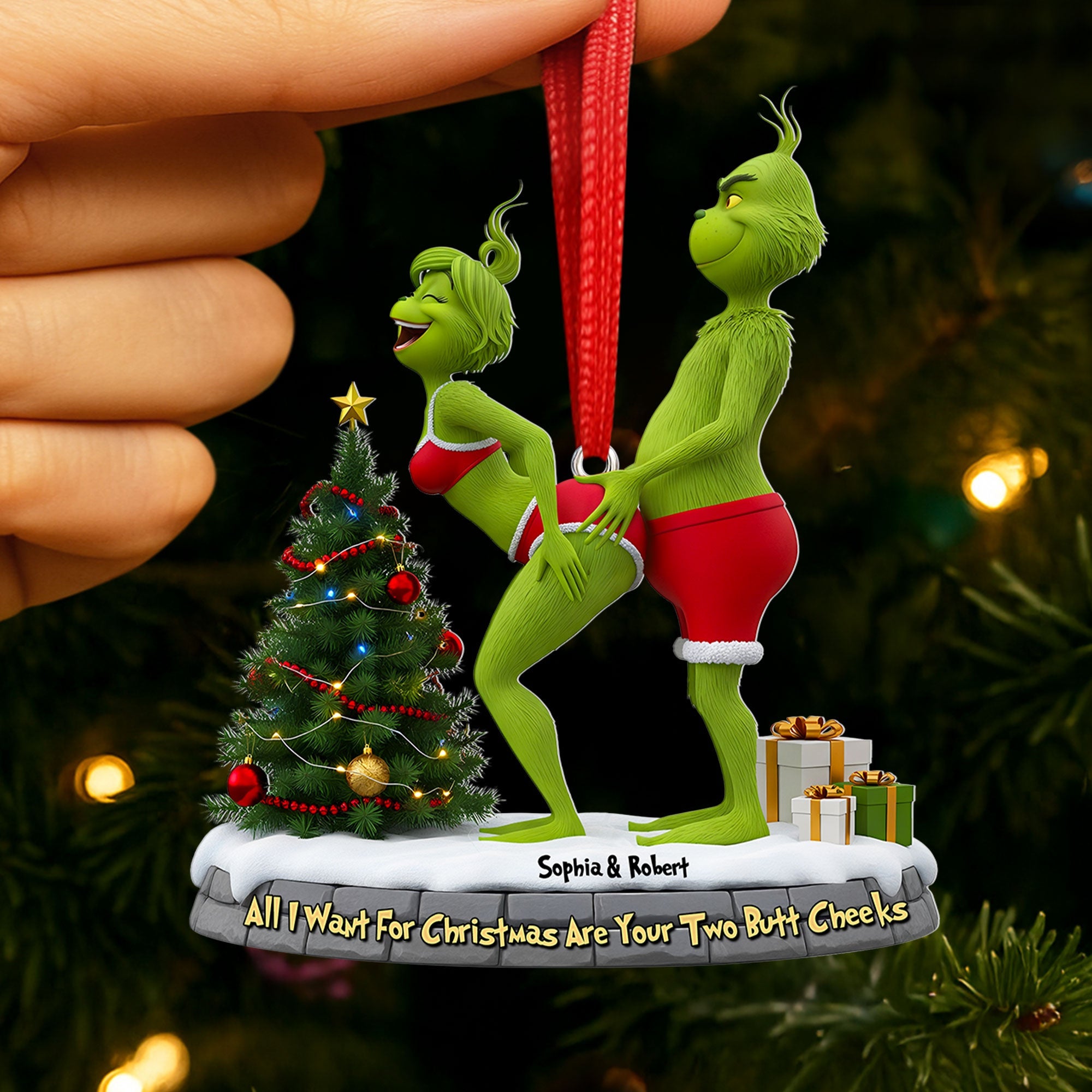 All I Want For Christmas Are Your Two Butt Cheeks - Personalized Naughty Green Couple Ornament Ornament PopCulturePrints