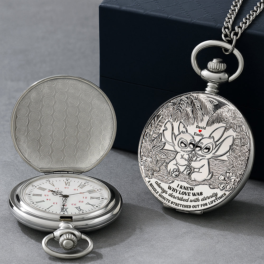I Knew Why I Love You - Personalized Blue Monster Fans Pocket Watch for Couples Pocket Watch PopCulturePrints